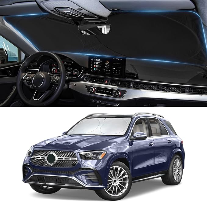 Sun Shade for GLE 350 450 Windshield Sunshade fit 2020 2021 2022 2023 2024 2025 2026 Mercedes GLE 350 450 Accessories Front Window Cover Shield Car Visor Protector Block UV Ray Heat