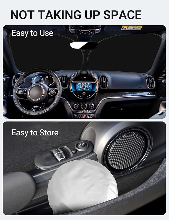 Proadsy 2026 Upgrade Front Windshield Sun Shade Foldable Sunshade Protector Custom Fit 2015-2024 Mini Cooper Cooper S Hardtop 4 Door Accessories
