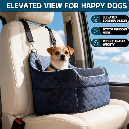 Dog Car Seat for Small Dogs, Elevated Pet Booster Seat with Safety Leash & Anti-Slip Base, Washable Dog Car Bed Travel Seat for Small Pets up to 30 lbs, Black & Gray