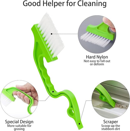 Window Track & Gap Cleaning Brush Set, 5 Pack Crevice and Groove Cleaner with 2 in 1 Brush and Mini Dustpan for Door Gaps, Blinds, Sliding Tracks and Kitchen Corners