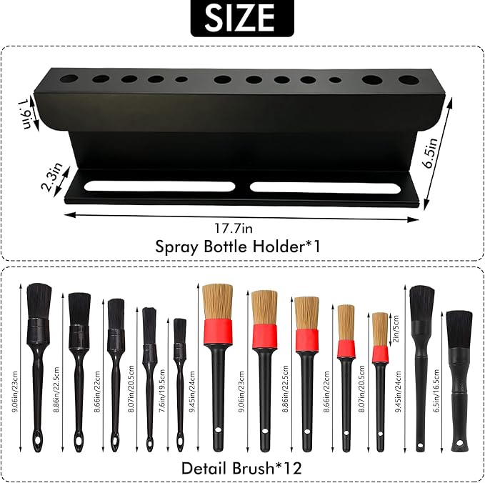 Car Detailing Brush Kits and Holder,2 in 1 Auto Detailing Spray Bottle Holder and Detail Brush Stand,Durable Sturdy Rack for Garage Car Beauty Shop