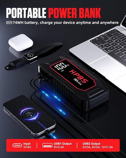 Car Battery Jump Starter, 7000A Peak Jump Starter Battery Pack for Up to All Gas and 10L Diesel Engines, 12V Portable Jump Starter Box with 3.0" LCD Display(Dark Red)