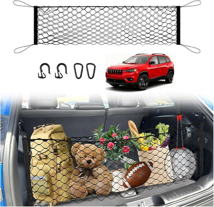 Karltys Cargo Net for Jeep Cherokee 2014-2023 Trunk Net | Envelope Style Elastic Mesh Net | Heavy Duty Metal Hooks | Jeep Cherokee Accessories