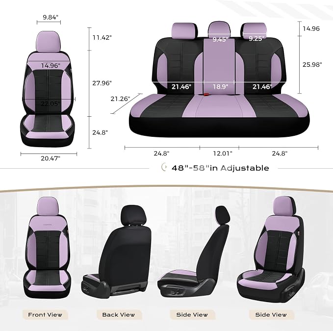 Coverado Front Seat Covers, Leather Car Seat Covers Luxury Automotive Seat Covers Waterproof Car Seat Protectors Universal Fit for Most Cars SUV Trucks Vehicles, Purple&Black