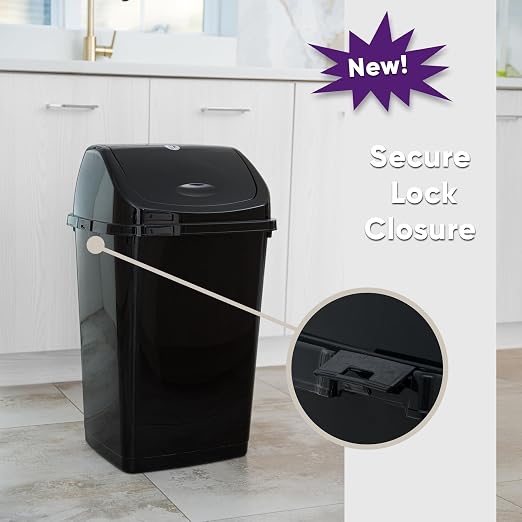 Superio Kitchen Trash Can 13 Gallon with Swing Lid, Plastic Garbage Can Outdoor and Indoor, Large 52 Qt Recycle Bin and Waste Basket for Home, Office, Garage, Patio, Restaurant (Black, 2 Pack)