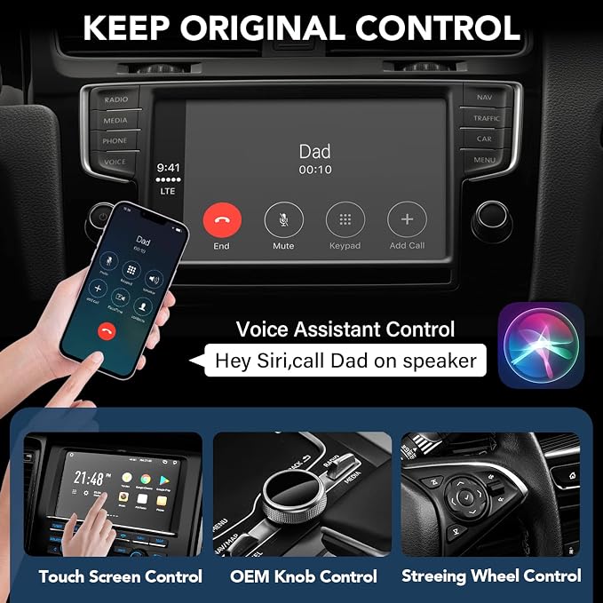 Wireless Carplay Adapter for Apple Carplay Wireless Adapter Convert Wired to Wireless CarPlay Dongle for Wireless Control Plug & Play Fit for Cars from 2015 for iPhone, White