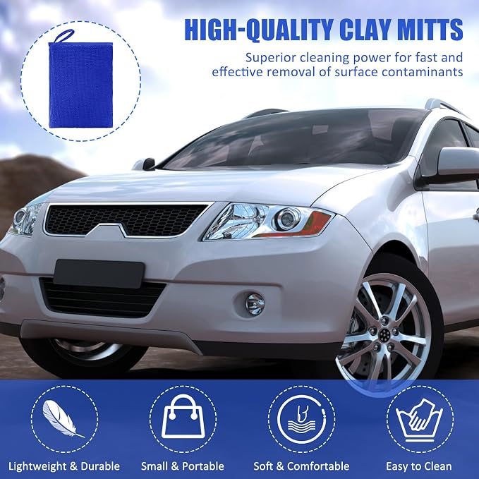 Windspeed 2Pack Clay Mitt, Microfiber Clay Bar for Car Detailing, Medium Grade Clay Bar Glove Clay Towel Auto Detailing for Cleaning Auto Clay Mitt (Blue)