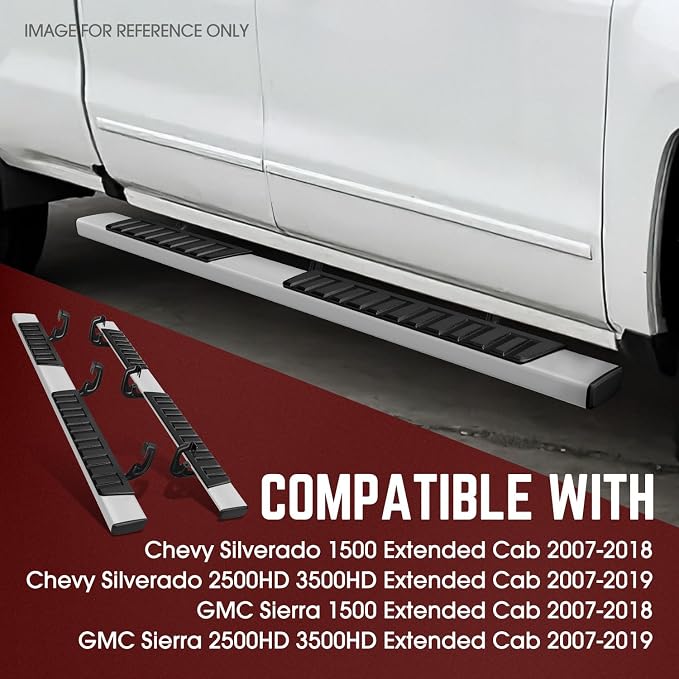 DNA MOTORING 6 Inches Running Boards Compatible with 07-18 Silverado Sierra 1500 / 07-19 Silverado Sierra 2500HD 3500HD Extended Cab, Aluminum Extruded Side Step Neft Bars, STEPB-ZTL-8018-ALSL