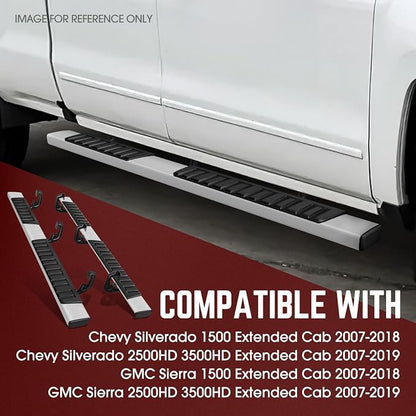 DNA MOTORING 6 Inches Running Boards Compatible with 07-18 Silverado Sierra 1500 / 07-19 Silverado Sierra 2500HD 3500HD Extended Cab, Aluminum Extruded Side Step Neft Bars, STEPB-ZTL-8018-ALSL