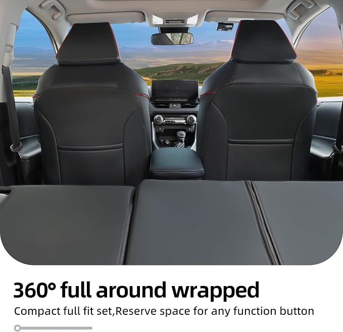 Lolcar Rav4 Seat Covers Custom Fit for Toyota Rav4 (for Hybrid) 2019-2025 LE,XLE,XLE Premium,Limited,Woodland Edition, Leather Truck Seat Cover Full Set for SUV,Faux Leather（Black with Red Trim）