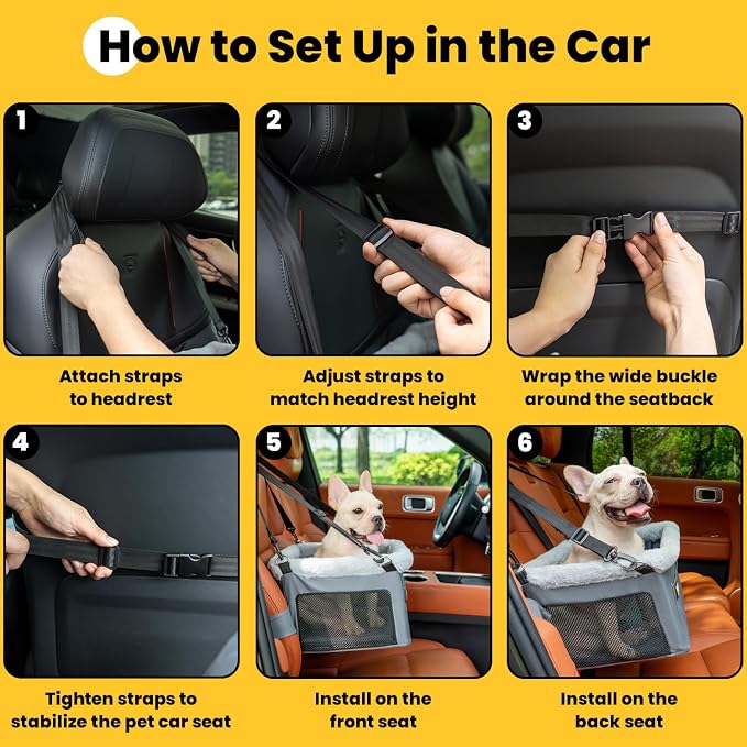 Conlun 2-Pack Dog Car Seat Boosters for Small Pets Under 20lbs, Portable Travel Puppy Car Seats with Internal Steel Frame, Comfort Cushions & Storage Pockets, Grey