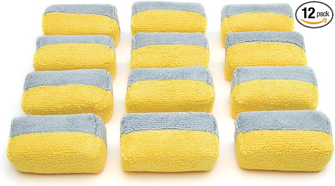 Autofiber Mini [Saver Applicator Terry] Ceramic Coating Applicator Sponge | 12 Pack | with Plastic Barrier to Reduce Product Waste. (Gold/Gray)