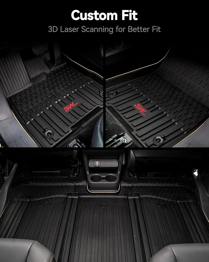 3W Floor Mats for Toyota Sienna 2021-2026 LE/XLE (Only for 8 Seat), TPE All Weather Custom Fit Floor Liner for Sienna Accessories 1st, 2nd and 3rd Row with Red Accent