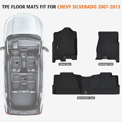 All Weather Car Floor Mats for 2007-2013 Chevy Silverado/GMC Sierra 1500 Crew Cab, 2007-2014 Silverado/Sierra 2500/3500 HD Crew Cab,TPE Rubber Floor Liners Automotive Mats for Silverado Accessories