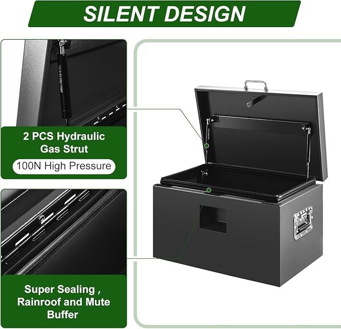 24" Truck Tool Box,Heacy Duty Metal Storage Organizer with Strong locking tongue,Trailer Tongue Box with Safe Hinge, for Truck,Pickup,RV,Garage,Best gift for family and friend,Black Power Coating