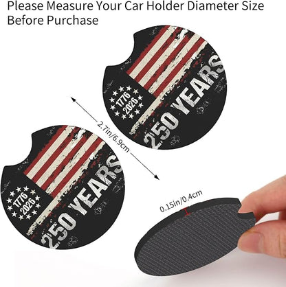 Anniversary American Flag Steering Wheel Cover 14-15 Inch +2Pc Car Coasters | Universal Anti-Slip Breathable for Men Women | Patriotic Car Accessories USA Flag Auto Interior Decor Gift