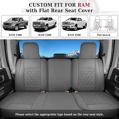 Coverado Leather Car Seat Covers, Waterproof Dooge Ram 1500 Seat Covers Compatible with 2002-2026 Dodge Ram 1500 2500 3500 with Flat Bench (Full Set, Dark Gray)