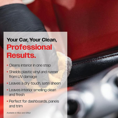 Malco Clean and Shine Interior Car Cleaner and Dressing - Best Interior Car Care to Restore Leather Plastic and Vinyl / 1 Simple Step To Clean, Condition, and Protect/Non-Glare Satin Finish (125916)