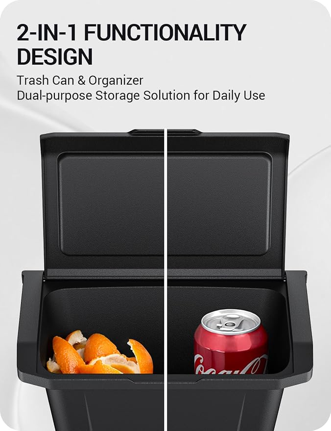 BASENOR Tesla Model Y Juniper Rear Center Console Organizer, TPE Dustproof Trash Can with Anti-Slip Lid, Garbage Bin Backseat Storage Box for 2025 2026 Model Y