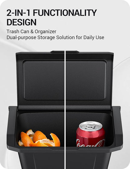 BASENOR Tesla Model Y Juniper Rear Center Console Organizer, TPE Dustproof Trash Can with Anti-Slip Lid, Garbage Bin Backseat Storage Box for 2025 2026 Model Y