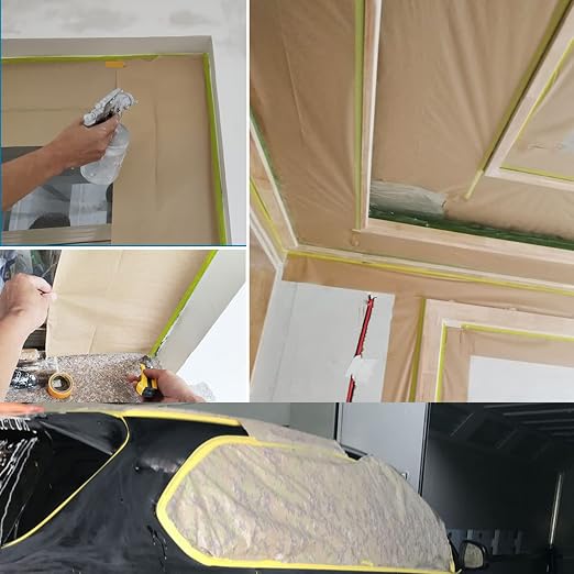 Amonk Paint Masking Paper with Adhesive 18in x 50Ft Pre-Taped Masking Paper for Painting Tape and Drape Painters Paper Roll for Automotive Furniture Wall Protection(2 Rolls)