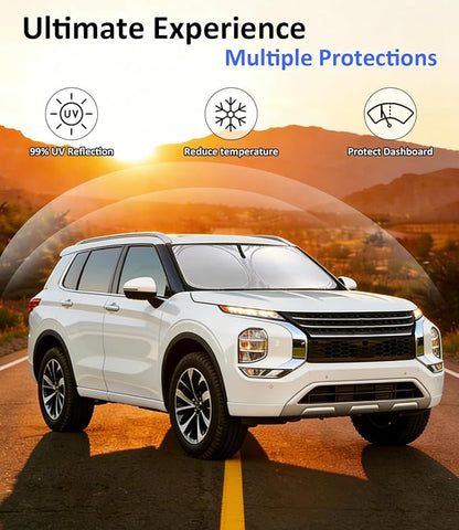 Windshield Sun Shade for 2022-2026 Mitsubishi Outlander Accessories, Car Front Window Sun Visor Protector & Heat Shield | 240T Sunshade Protection Blocks UV Rays Keep Your Car Cooler