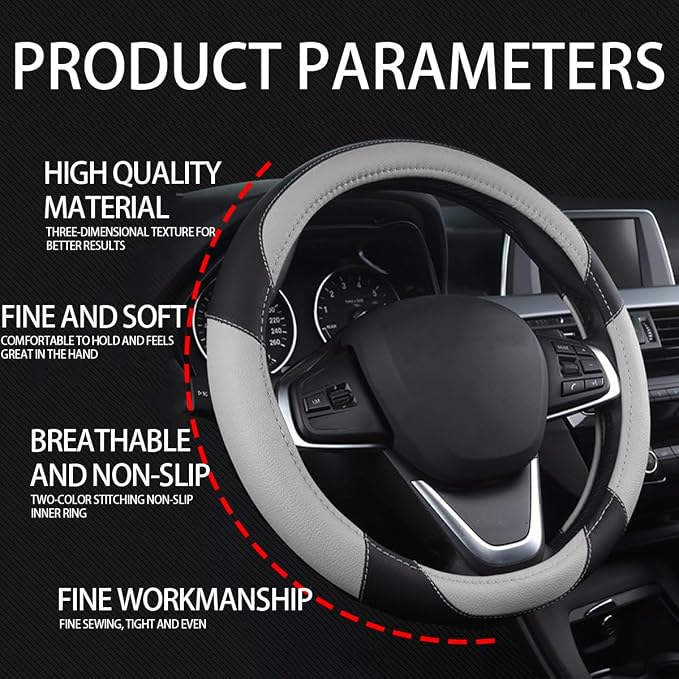 BESULEN Car Steering Wheel Cover, Soft Leather Steering Wheel Protector, Universal Non-Slip Steering Wheel Covers, Comfortable Grip Sweat-Absorbent, Automotive Interior Accessories