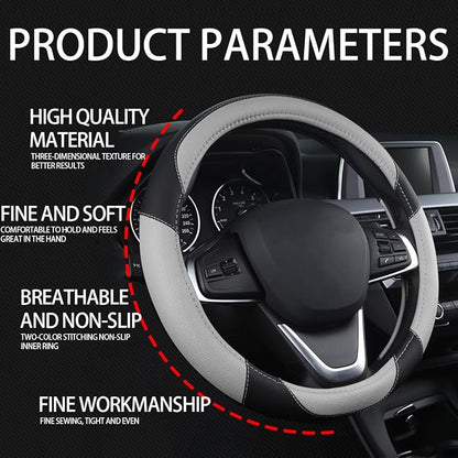 BESULEN Car Steering Wheel Cover, Soft Leather Steering Wheel Protector, Universal Non-Slip Steering Wheel Covers, Comfortable Grip Sweat-Absorbent, Automotive Interior Accessories