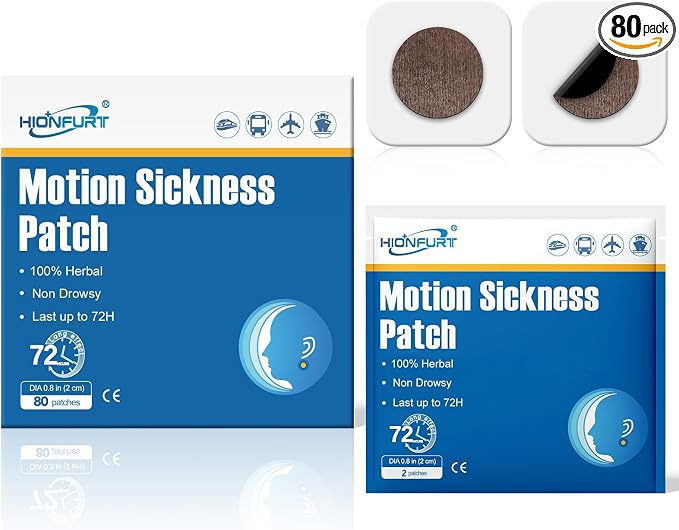 Hionfurt 80ct Motion Sickness Patches – Sea Sickness Patches for Cruise, Car, Airplane, and Other Travel – Non-Drowsy, Effective, Lasts 72 Hours
