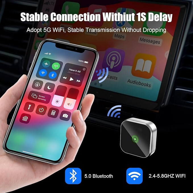 2-in-1 Mini Wireless CarPlay Adapter for Apple iPhone & Android Auto Adapter,2025 Upgrade Wired to Wireless,Plug & Play, Fast Stable Connection Car Play for iOS 10+/Android 11+,USB-A/Type-C Cable