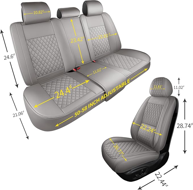 Universal Precision Fit 3D Molded Contoured Front Seat Covers Set of 2, Nappa Leather Semi Coverage Seat Cushion, Interior Decoration & Seat Protector for Most Cars, SUVs, Trucks Style2 Gray