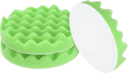HARFINGTON 3pcs Buffing Sponge Pads 6" Polishing Wheel Waffle Finishing Grip Pad Car Buffer Polisher with Hook and Loop Back for Car Detailing Polishing Waxing, Green