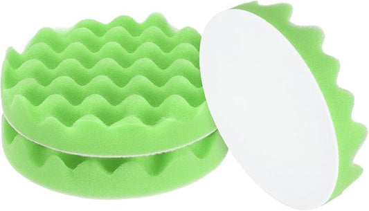 HARFINGTON 3pcs Buffing Sponge Pads 6" Polishing Wheel Waffle Finishing Grip Pad Car Buffer Polisher with Hook and Loop Back for Car Detailing Polishing Waxing, Green