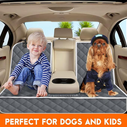 Yuntec Dog Car Cover for Back Seat Pet Car Seat Cover Protector Waterproof Rear Seat Cover Nonslip Bench Car Seat Cover fits Middle Armrest for Most Cars Trucks SUVs (53” Width) - Grey