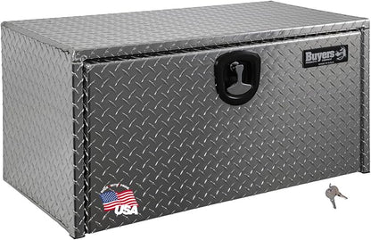 Buyers Products 1705153 Diamond Tread Aluminum Underbody Truck Tool Box, 14 x 12 x 30, Made in USA, .100 in. Thick, Corrosion Resistant, Locking Compression Latch, Secure Storage for Work Trucks