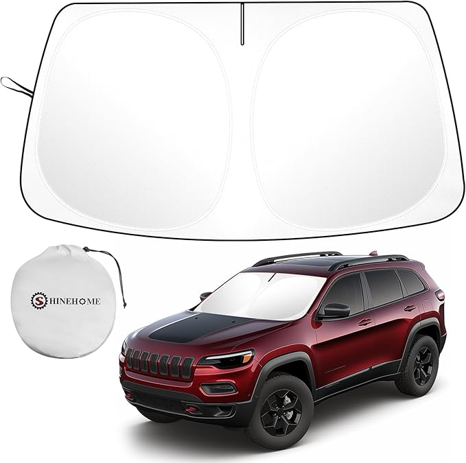 Car Windshield Sun Shade for 2014-2025 2026 Jeep Cherokee Sun Shade for Trailhawk Overland Limited Latitude Altitude Accessories Front Window Sunshade Sun Visor Windshield Cover UV Block