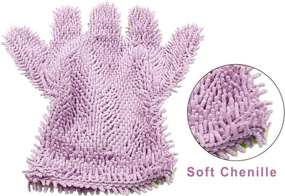 BokWin 2-Pack Car Wash Mitt Scratch Free, 5-Finger Microfiber Wash Mitts, Car Interior Exterior Cleaning Gloves, Auto Chenille Washing Sponge Kits for Cleaning Wheel Tight Spot(Purple)