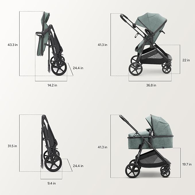 Mompush Wiz 2 in 1 Baby Stroller with Infant Pramette Mode, One Hand Fold Convertible Newborn to Toddler Stroller with Reversible Seat and Large UPF 50+ Canopy