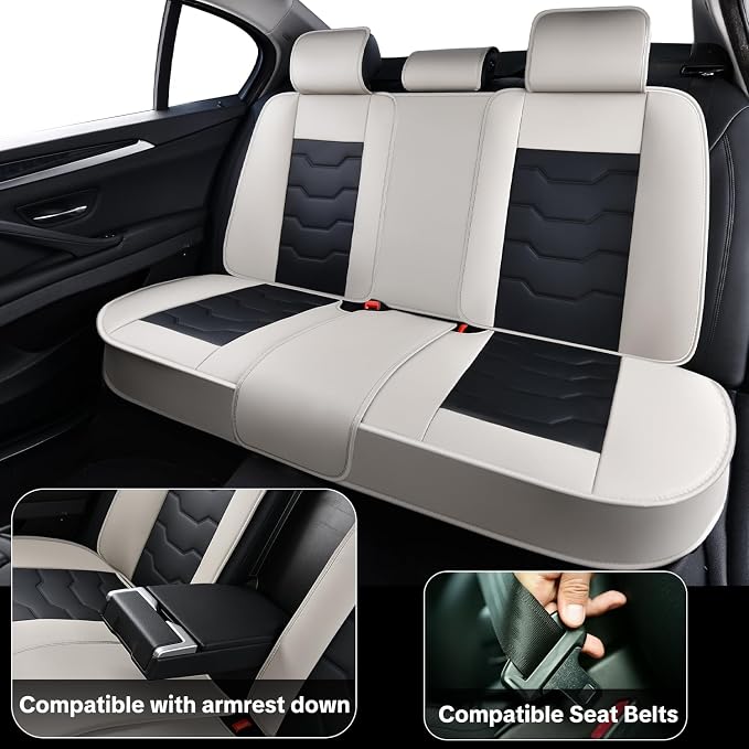 Gray Car Seat Covers Complete Set, Universal Car Seat Covers for Cars, Premium Waterproof Leather, Protect & Upgrade Car Interiors, Airbag Compatible, Easy to Install & Clean Up