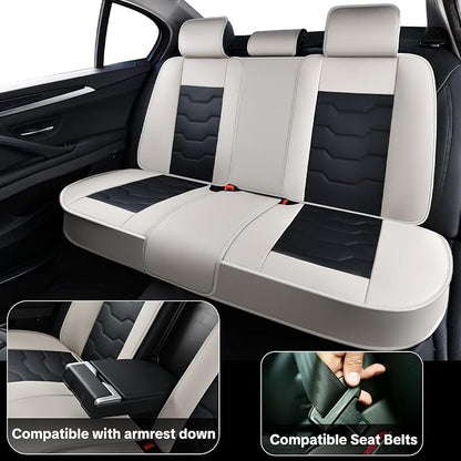 Gray Car Seat Covers Complete Set, Universal Car Seat Covers for Cars, Premium Waterproof Leather, Protect & Upgrade Car Interiors, Airbag Compatible, Easy to Install & Clean Up