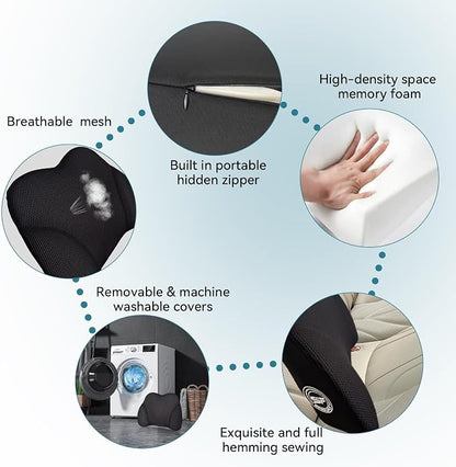 SPRFUFLY Really Amazing Lumbar Support Pillow for Car Seat - Pure Memory Foam with Breathable Removable Cover - Relieves Back Pain Lumbar Pillow(Black, 1PC)