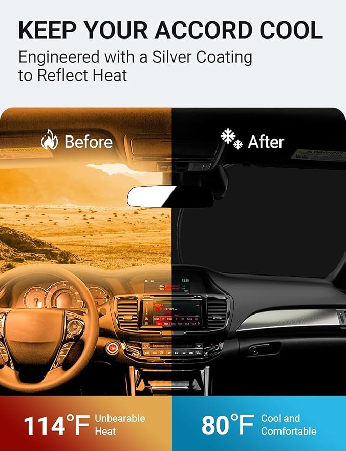 Proadsy 2026 Upgrade Front Windshield Sun Shade Foldable Sunshade Protector Custom Fit 2014-2017 Accord Sedan LX Sport EX EX-L Touring Accessories