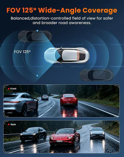 Dash Cam Front and Rear 4K + 2.5K: Dual Channel Car Camera with 5GHz WiFi, 3" IPS, APP Control, Night Vision, G-Sensor, Loop Recording, 24H Parking Mode, Wide Angle, Includes 64GB Card（S7）