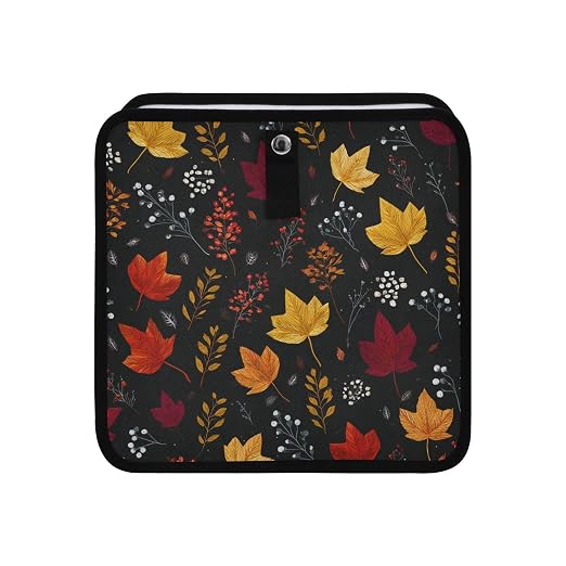 Car Trash Can Organizer Bin with Adjustable Strap for Back Front Seat Console Waterproof Leakproof Collapsible Portable 11 Inch Autumn Leaf Pattern Black