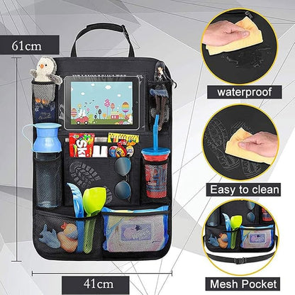 Car Backseat Organizer, 2 Pack, Black, Simple/Functional, Car Seat Organiser, Car Backseat Organizer, 10 Compartments, Tablet Holder, Waterproof, Easy to Clean