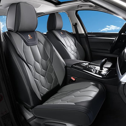 Huidasource Front Seat Covers, Universal Fit for Most Cars SUV Trucks, Full Coverage Leather Seat Cover, Airbag Compatble, Seat Function Retain, Storage Pocket Design, Easy to Install, Black & Gray