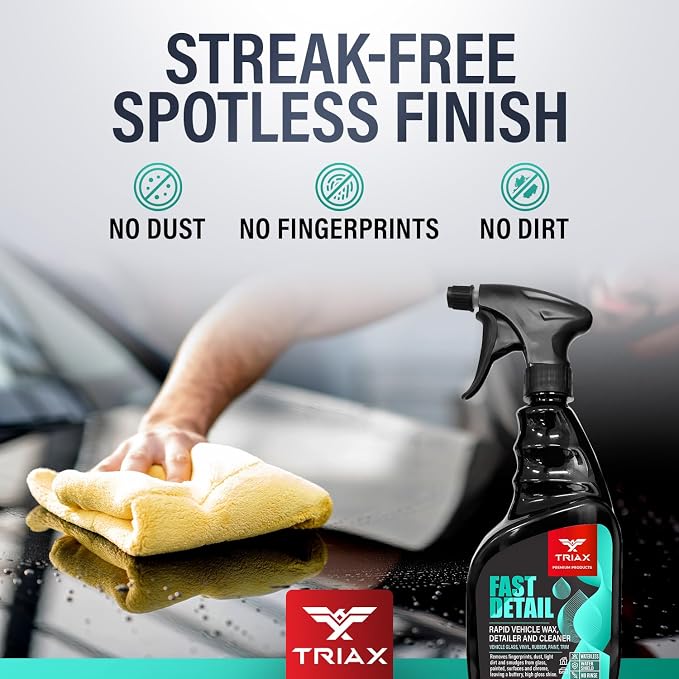 TRIAX Fast Detail - Ultimate Vehicle Waterless Wax, Polish & Cleaner - High Gloss, Water Shield, Non-Greasy, Deep Reflective Wet Look, 500 SPF UV Protection (1 Gallon)