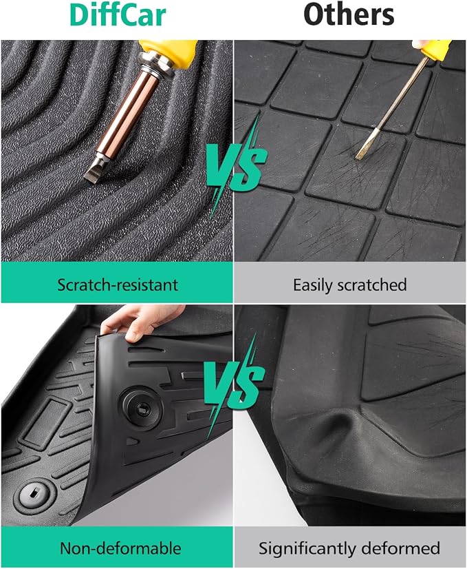 for Mustang Mach E Floor Mats & Cargo Liner 2021–2026, Custom Fit All Weather TPE Car Mats for Mach E Accessories, 1st & 2nd Row Heavy-Duty Black Floor Liners for Ford Mustang Mach-E by DiffCar