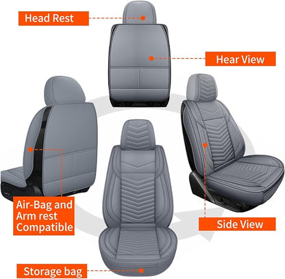 HChengkikz Nappa Leather Car Seat Covers Front Seats, Gray Car seat Protector, Waterproof Car Seat Cushion, Universal Automotive Seat Covers Fit for SUV Truck Pick-up Sedan and Most Cars