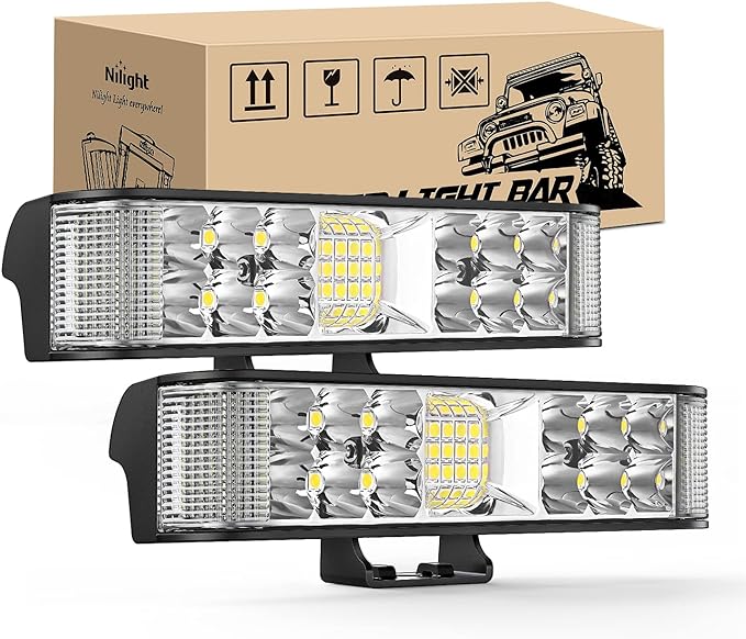 Nilight Side Shooter LED Light Bar / Pods 2PCS 6.5 Inch 60W Flood Spot Beam Combo Fog / Driving Light Work Light for Truck ATV UTV Boat, 2 Years Warranty